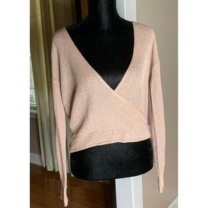 ONETHELAND KNIT SWEATER SMALL WOMEN'S BLUSH LONG SLEEVE DEEP V FRONT